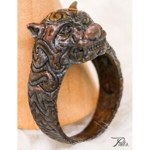 Cheetah Ring Patina Finish Tribal Big Cat Head Statement Gift Men Women Size 10